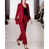 Red Ladies Pant Jacket+Pants Women Business Suits Blazer Formele kantooruniforme stijl vrouwelijke broekpak