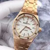 Oaeipo Watch Luxury Designer 15451or Originele diamant 18k Rose Gold Materiaal Witte plaat Goud Gouden Gold Belt Dames horloge 37 mm enkele horloge