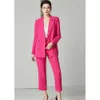 Fuchsia Kobiet Business Blazer Jacket+Spods Formal Ladies Pant Suits Office Mundur Style Samice Samica 2 sztuki