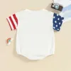 장미 아기 독립 기념일 까마귀 버블 짧은 슬리브 스타 스트라이프 타이트 탑 7 월 4 일 여름 소년 의류 d240516