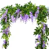 Dekorativa blommor 8st 7ft/PCS Artificial Wisteria Vine Flower Garland Rattan hänger för utomhusceremoni lila