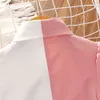 Koszula Summer Girl's Sukiej Patchwork Kolor Lapel Puff Rleeve koronkowy A-Linia Długość kolanowa Modna Słodka Codziennie Casual L2405