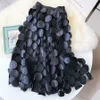 Qooth Women Polka Dot 3D Design Tulle Mesh Skirt Vintage Elastic Waist Long Aline Tutu QT2176 240515
