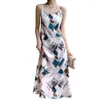 Silk satijnen high-end geprinte Camisole-jurk met een vrouwelijk temperament, bloemengeuren, lente en zomerse moerbei zijden camisole, middellange lengte rok