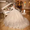 Champagne Off The Shoulder Puff Sleeve Quinceanera Dresses Ball Gown Beading Crystal Tull Corset Sweet 16 Vestidos Para XV Anos