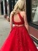 Party Dresses 2024 Vestido Formatura Elegent Red A-Line Applicants Lång aftonklänning Två bit pärlor kvinnor prom formell klänning