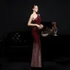 Party Dresses Exquisite Wine Red Mermaid Plus Size Evening Dress One Shoulder High Split Shiny Beading Sequined Long Formal Occasion Gowns