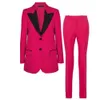 Fuchsia Peak Revers -Frauen Anzug 2 PCs Business Hosenanzuiten Büro formelle Uniform Damen Arbeit tragen Blazer -Outfit Hosenuan Mitte gemacht