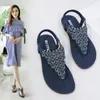 Casual Shoes SIKETU Women Sandals Flat With PU Round Toe Elastic Band Summer Flower Rivet Lace Water Diamond Large Size Bohemian