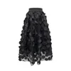Qooth Women Polka Dot 3D Design Tulle Mesh Skirt Vintage Elastic Waist Long Aline Tutu QT2176 240515