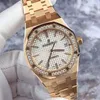 Oaeipo Watch Luxury Designer 15451or Originele diamant 18k Rose Gold Materiaal Witte plaat Goud Gouden Gold Belt Dames horloge 37 mm enkele horloge