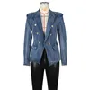 Kvinnors kostymer blazers kvinnor blazer långärmad dubbelbröst smal passform denim jacka elegant mode kostym jackor kvinnor streetwear