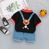 Clothing Sets New Children Clothes for Baby Infant Boy Girl Cute Sesame Street Print Clothing Sets Summer Soft Polo T-shirt+Shorts 2pcs Suits Y240515