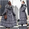 Womens Down Parkas Cotton Solid Fl Tasches Zippers Female Coat Long Slim Parka Paffone Giacca inverno Spesso a vento a vento Drop Dhy3B DHY3B