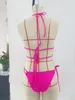 Swimwear Women's Color Color Rose Red 2 Piece Swimsuit For Women 2024 Low Taist Thong Bikini Sexy Bandage Suspender Backless Summer