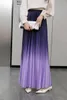 Kjolar veckade kjol kvinnor golvlängd lång koreansk modegradient elastisk hög midja a-line dansfest vårens höst