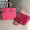 Ostrich Handbags Fashion Pattern Bag Cow Leather Portable Oneshoulder Diagonal Cross Womens Rose Pink Have Logo