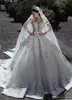 Light Champagne V Neck Crystal Vestidos de novia Vestidos de boda Munas largas musulmanas