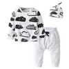 3 PCs Neugeborene Jungen Kleidung Set Wolkendruck Baumwolle Langarm T-Shirt+lässige Feste Farbe Pant+Hut Kleidung Outfits L2405