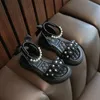 Summer Sandals for Girls Versatile Dancing Shoes PU Leather Soft Non-slip Casual Beading Wedge Shoe for Princess H01071 240518