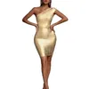 Vestido de diseño dulce para mujer ropa de diseño de diseñador un hombro sin mangas spandex rayx poliéster gótico gótico dorado plateado ml lika metalic mini cóctel vestido