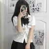 SEXY Girl Short Short Short Preppy Style Shirts JK Bandage Slimt White Bluse Women Y2K Sweet Wok Neck Codice Top 240518