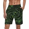 Men's Shorts Board Shallow Water Stylish Swim Trunks Green Vortex Print Fast Dry Sports Oversize Short Pants