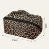 Kosmetiska väskor utmärkt sminkpåse stor öppning faux läder mode leopard tryck kosmetik lagring