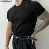 Incerun Men T-shirt Couleur solide rayée Oneck Streetwey Streetweve Casual Clothing Summer 2023 Fitness Fashion Tee Tee 240506