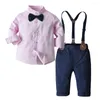 Kläder set topp och mode baby pojke gentleman set långärmad bowtie romper skjorta västbyxor 3 st.