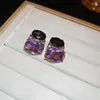Orecchini per borchie ovale geometrica di rinestia viola