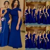 2021 Cheap Sexy Royal Blue Mermaid Bridesmaid Dresses Wedding Guest One Shoulder Cap Sleeves Floor Length Plus Size Maid Of Honor Gowns 237w
