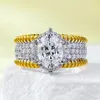 Luxury Men Women Rings Mix Yellow White Gold Plated 925 Sterling Silver Full CZ Rings for Men Women Wedding Engagement Rings
