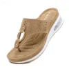 Bohemio 2024 Mujeres Sandalias de cuña de verano de cuero Plataforma casual zapatillas zapatillas Ladies Cómoda playa gran tamaño 616 D 9CBA