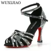 Wuxijiao dans strass latin 212 kvinnor mjuka botten salsa skor för dansande damer sandaler kvinnliga bröllopshög klackar 7.5c 240125 s ss s 537