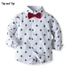 Kläder set topp och mode baby pojke gentleman set långärmad bowtie romper skjorta västbyxor 3 st.