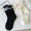 Chaussettes de femmes 1/3 Pairs Black White Lace Sweet Girls Lolita Bowknot Stockings JK Streetwear Harajuku Ruffle Cotton Mid-tube chaussette