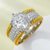 Luxury Men Women Rings Mix Yellow White Gold Plated 925 Sterling Silver Full CZ Rings for Men Women Wedding Engagement Rings