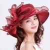 1 st elegant Bow Lady Hat Summer Organza Wide Brim Sunscreen Derby Hats for Women Church Wedding Beach Sun Cap 240425