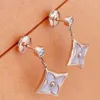 Earrings Pink diamond clover Designer Earrings 925 sterling silver 18K Gold Plating Luxury Brand Stud Women Diamond Wedding Gifts Jewelry c068