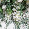 Dekorativa blommor Gröna växter Vine White Rose Orchid Artificial Flower Row Wall Hanging Floral Wedding Centerpieces Decor