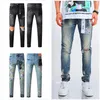 paarse heren jeans designer jeans heren jeans coole stijl luxe ontwerper pant pant distressed gescheurde fietser zwart blauw Jean Slim Fit motorfiets paarse jeans short