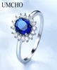 Umcho Luxury Blue Sapphire Princess Rings for Women Genuine 925 Sterling Silver Romantic Engagement Ring Wedding Jewelry CX2006117900033