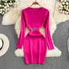 Casual Dresses Chic Bodycon Dress O Neck Tassel Long Sleeve Knitted Vestidos Female Autumn Screw Thread Solid Package Hips Drop