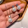 Collar de pendientes de perlas de concha de agua dulce natural para mujeres
