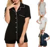 夏の女性スリープウェアフェイクシルクサテンパジャマセット半袖スーツ女性ホームウェア3125660