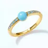 ALLNOEL 925 Sterling Silver Candy Style Rings for Women Blue Onyx Lapis Lazuli Turquoise Stone Gold Plated Vintage Fine Jewelry 240509