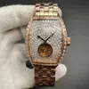 Fashion Men Watch Baguette Diamonds Rose Gold 40*50 mm Fake Tourbillon Automatic Mens Relojes