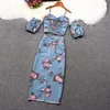 Work Dresses Summer Women Sexy Internet Celebrity Sweet And Spicy Floral Suit Skirt Knotted Short Sling High Waist Slit Mid