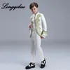 Boys European Style Court Drama Costume Children Golden Flower Stage Prince Charming Performance Clothing Set Kids Blazer Pants 240506